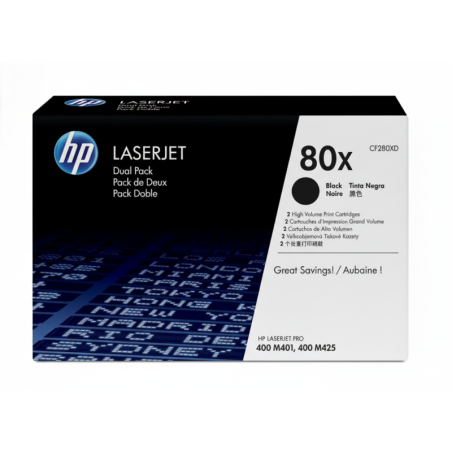 Comprar Pack de 2 cartuchos de Tóner Negro HP 80X (CF280XD) Original | Envío Colombia